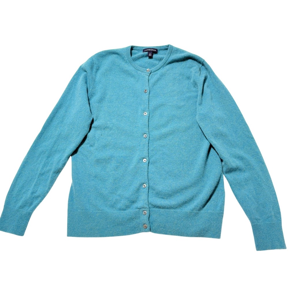 Lands End Womens Blue 100% Cashmere Button Front‎ Cardigan Sweater Size M 10-12